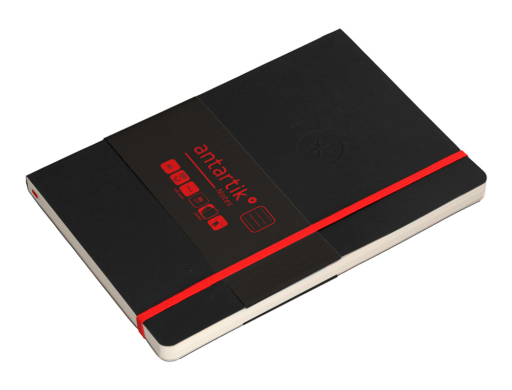 CUADERNO CON GOMILLA ANTARTIK NOTES TAPA BLANDA A5 HOJAS RAYAS NEGRO Y ROJO 80 HOJAS 80 GR FSC