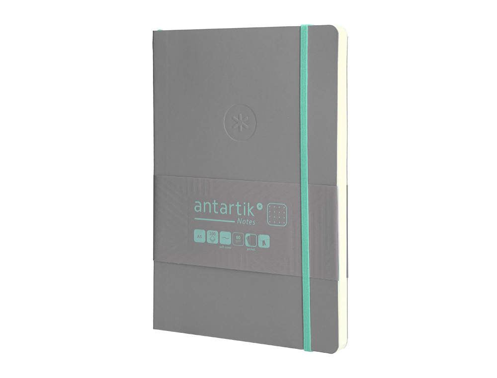 CUADERNO CON GOMILLA ANTARTIK NOTES TAPA BLANDA A5 HOJAS PUNTOS GRIS Y TURQUESA 80 HOJAS 80 GR FSC