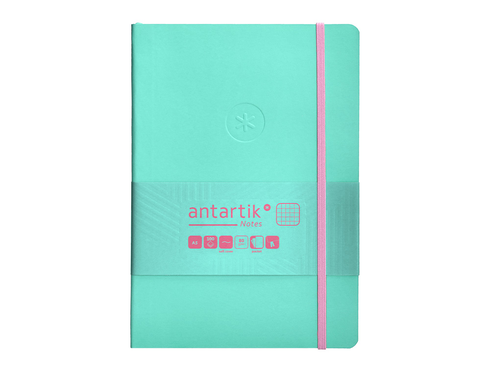 CUADERNO CON GOMILLA ANTARTIK NOTES TAPA BLANDA A5 HOJAS CUADRICULA ROSA Y TURQUESA 80 HOJAS 80 GR FSC