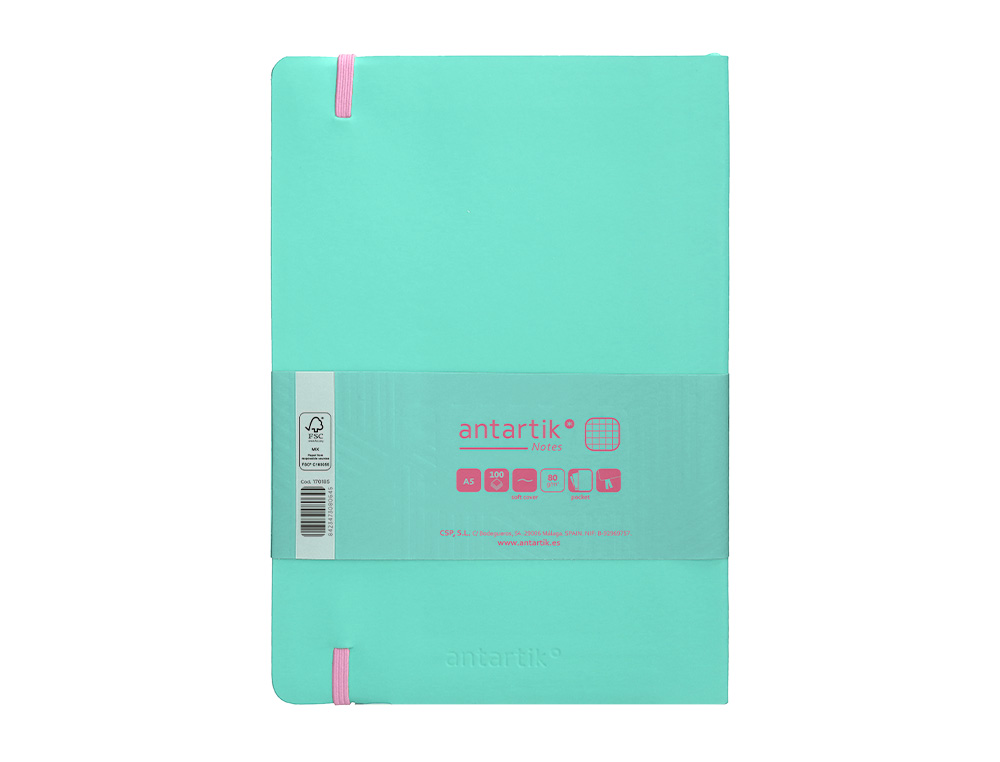 CUADERNO CON GOMILLA ANTARTIK NOTES TAPA BLANDA A5 HOJAS CUADRICULA ROSA Y TURQUESA 80 HOJAS 80 GR FSC