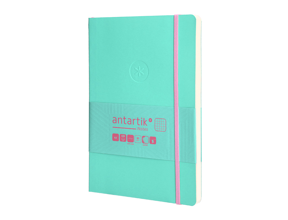 CUADERNO CON GOMILLA ANTARTIK NOTES TAPA BLANDA A5 HOJAS CUADRICULA ROSA Y TURQUESA 80 HOJAS 80 GR FSC