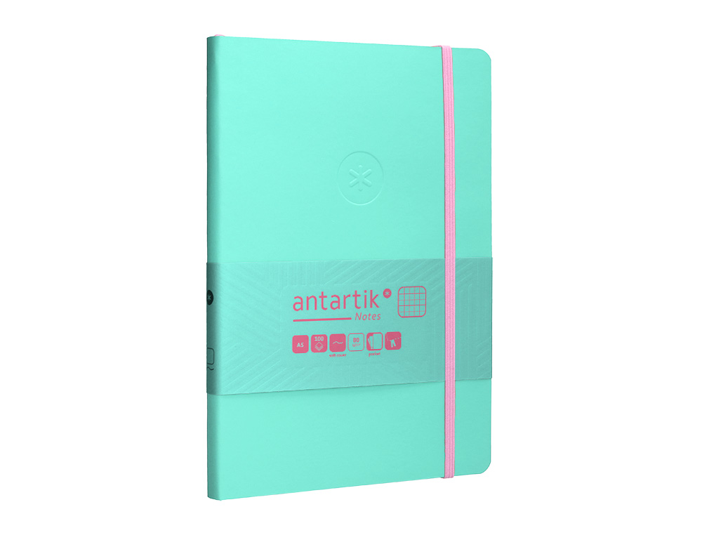 CUADERNO CON GOMILLA ANTARTIK NOTES TAPA BLANDA A5 HOJAS CUADRICULA ROSA Y TURQUESA 80 HOJAS 80 GR FSC