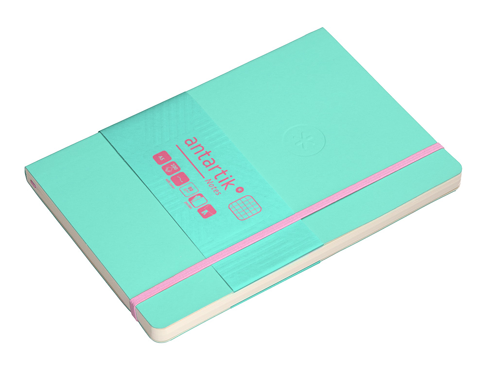 CUADERNO CON GOMILLA ANTARTIK NOTES TAPA BLANDA A5 HOJAS CUADRICULA ROSA Y TURQUESA 80 HOJAS 80 GR FSC