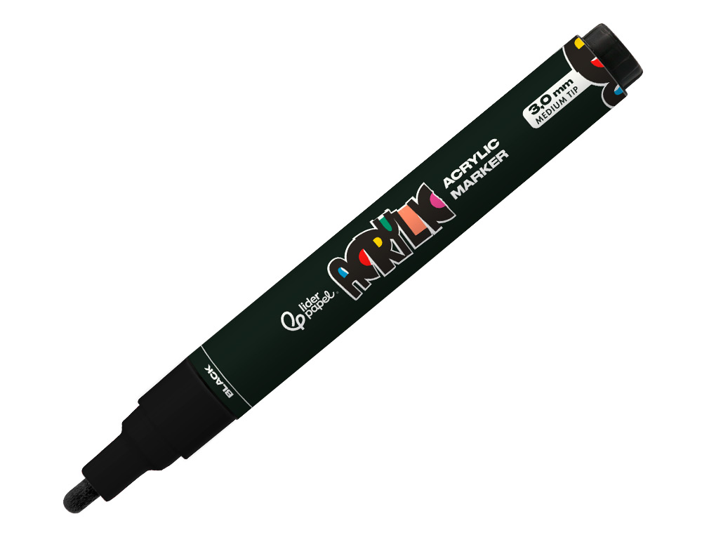 ROTULADOR LIDERPAPEL ACRYLIC BASE AGUA TODO TIPO DE SUPERFICIE PUNTA REDONDA 3 MM NEGRO