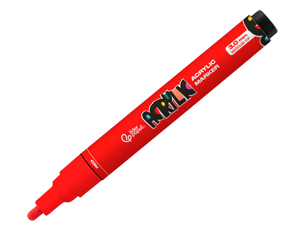 ROTULADOR LIDERPAPEL ACRYLIC BASE AGUA TODO TIPO DE SUPERFICIE PUNTA REDONDA 3 MM ROJO