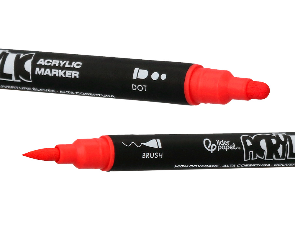 ROTULADOR LIDERPAPEL ACRYLIC BASE AGUA TODO TIPO DE SUPERFICIE DOBLE PUNTA PINCEL Y DOT CAJA DE 12 UNIDADES SURTIDAS