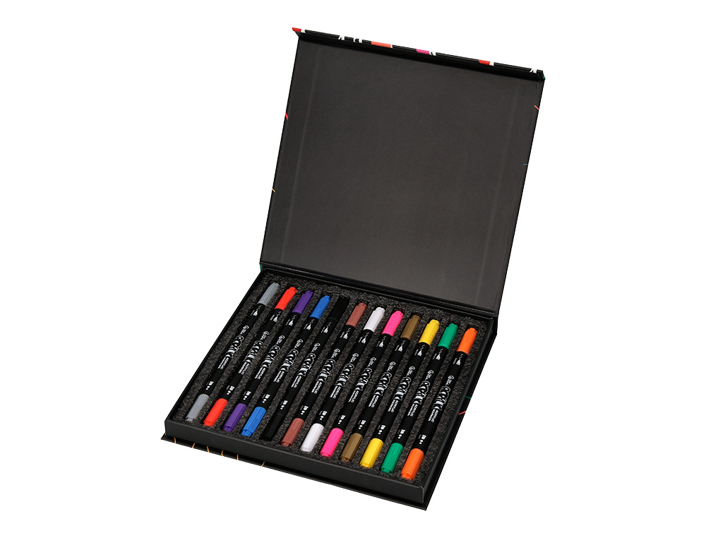 ROTULADOR LIDERPAPEL ACRYLIC BASE AGUA TODO TIPO DE SUPERFICIE DOBLE PUNTA PINCEL Y DOT CAJA DE 12 UNIDADES SURTIDAS