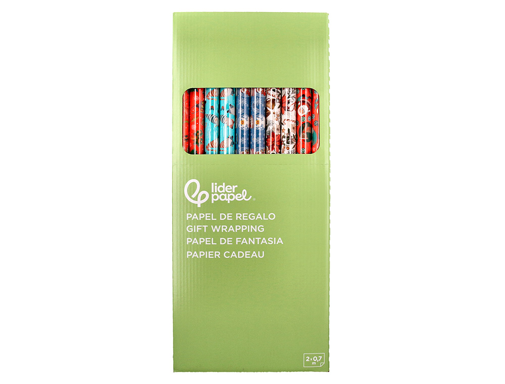 PAPEL DE REGALO LIDERPAPEL NAVIDAD ROLLO ANCHO 70 CM LONGITUD 2 MT GRAMAJE 60 GR DISEOS SURTIDOS C-2024