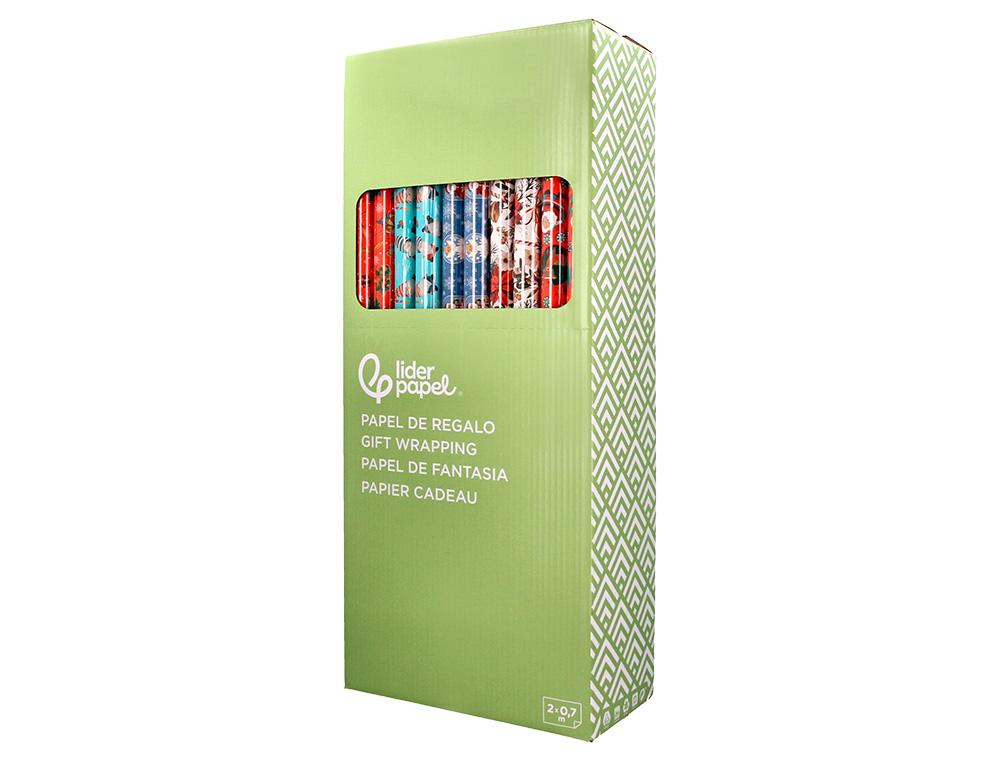 PAPEL DE REGALO LIDERPAPEL NAVIDAD ROLLO ANCHO 70 CM LONGITUD 2 MT GRAMAJE 60 GR DISEOS SURTIDOS C-2024