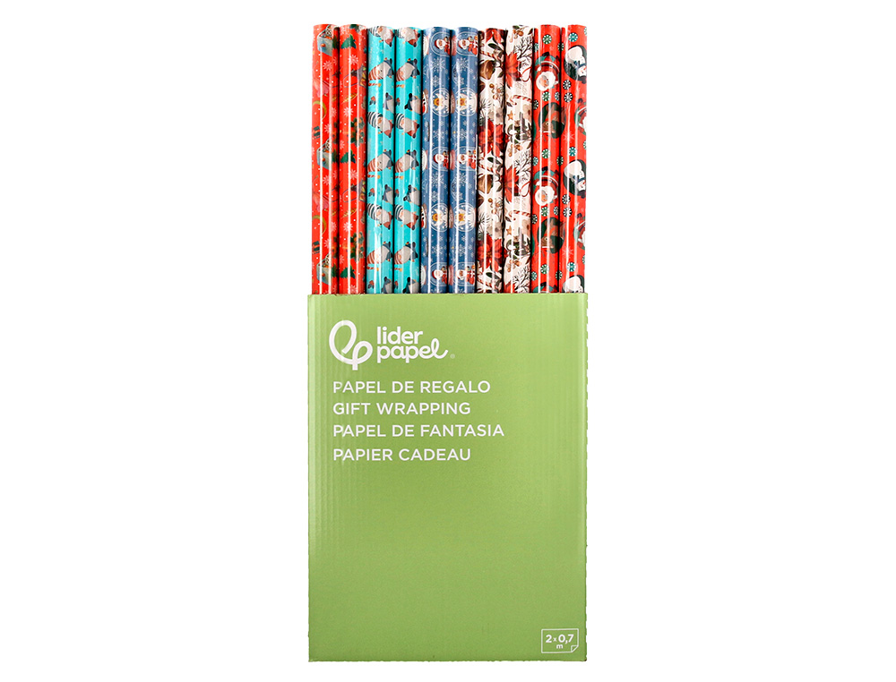 PAPEL DE REGALO LIDERPAPEL NAVIDAD ROLLO ANCHO 70 CM LONGITUD 2 MT GRAMAJE 60 GR DISEOS SURTIDOS C-2024