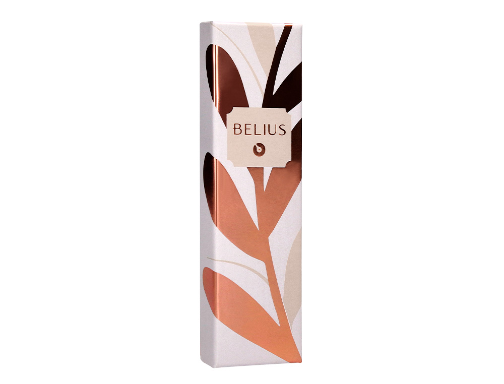 BOLIGRAFO BELIUS ROSE ALUMINIO COLOR BEIGE CLARO ORO ROSA TINTA AZUL CAJA DE DISEÑO