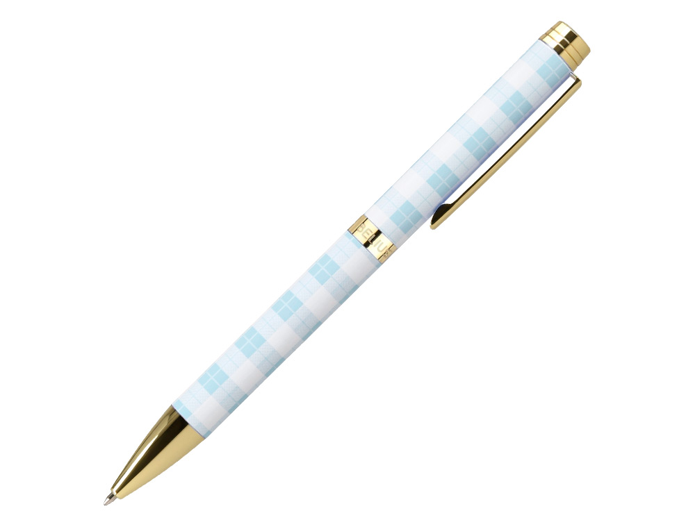 BOLIGRAFO BELIUS PERFECT PICNIC DAY ALUMINIO COLOR AZUL CELESTE DORADO TINTA AZULCAJA DE DISEO