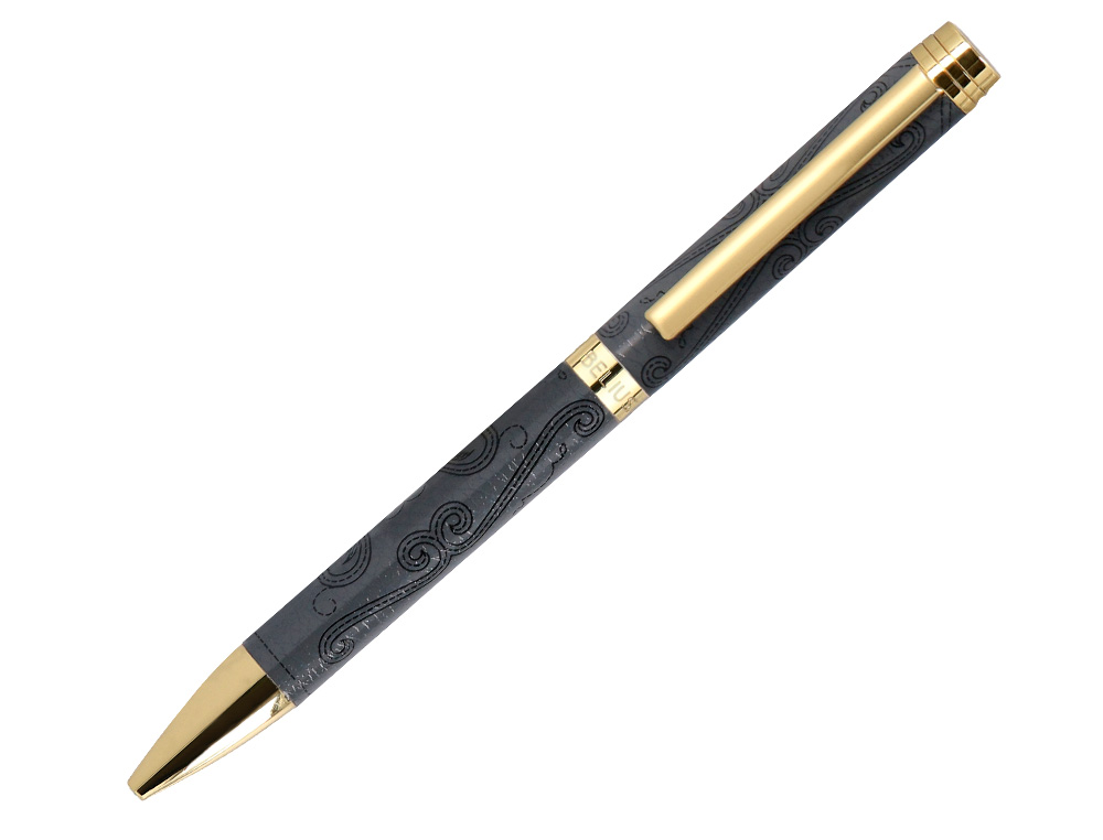 BOLIGRAFO BELIUS WILD WEST ALUMINIO COLOR NEGRO DORADO TINTA COLOR AZUL CAJA DE DISEO