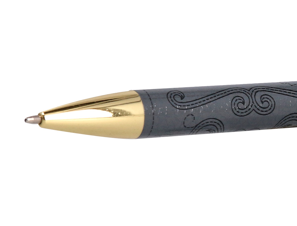 BOLIGRAFO BELIUS WILD WEST ALUMINIO COLOR NEGRO DORADO TINTA COLOR AZUL CAJA DE DISEO