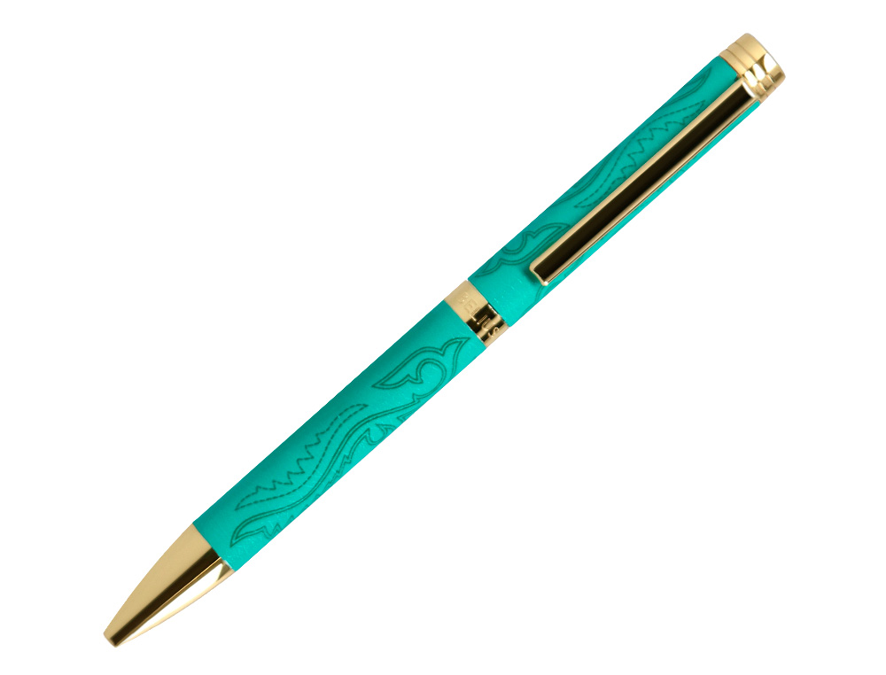 BOLIGRAFO BELIUS WILD WEST ALUMINIO COLOR VERDE TINTA COLOR AZUL CAJA DE DISEÑO