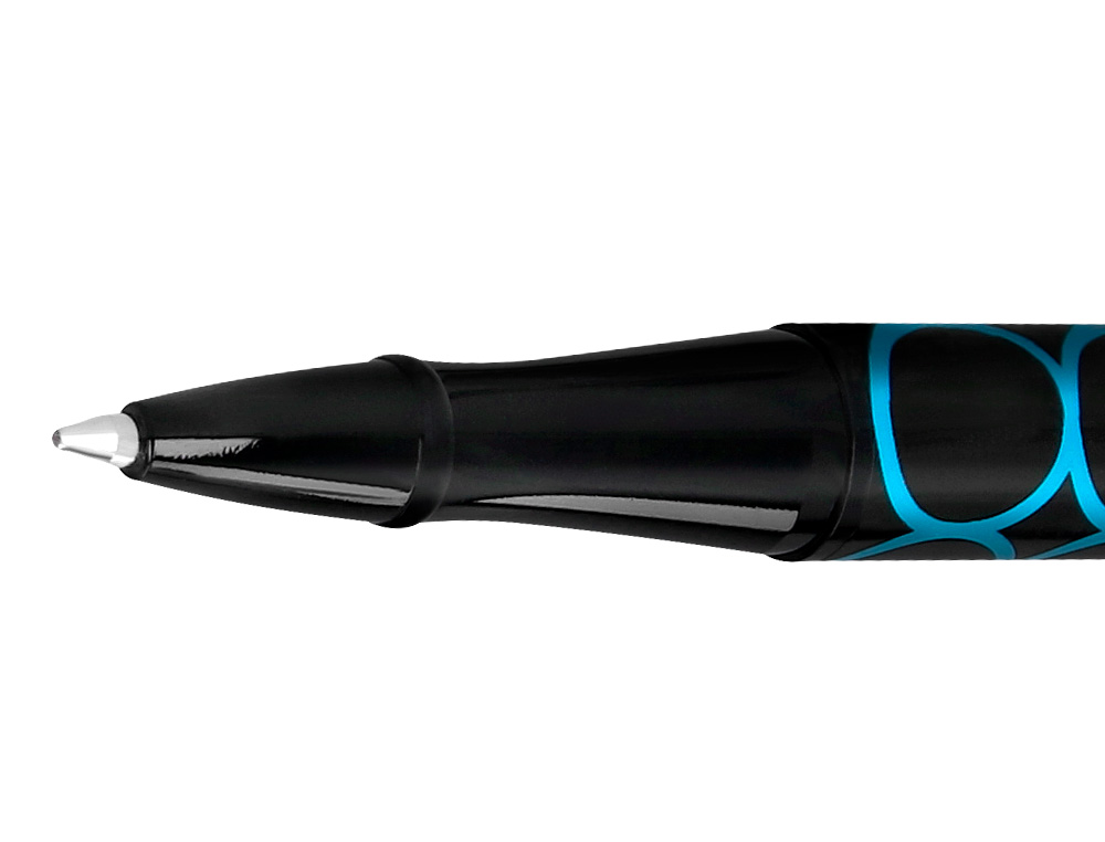 BOLIGRAFO BELIUS LEGACY ALUMINIO DISEO CIRCULOS AZUL CUERPO NEGRO TINTA COLOR AZUL CAJA DE DISEO