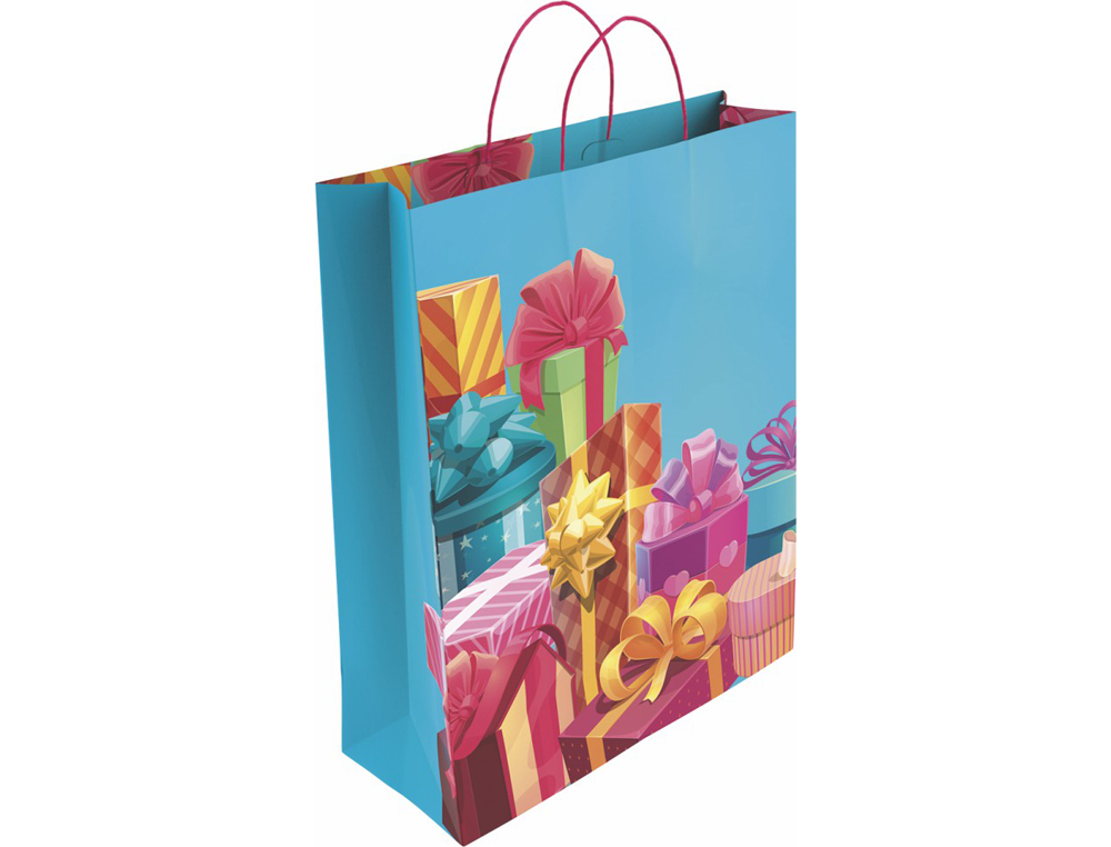 BOLSA PARA REGALO BASIKA PAPEL ESTUCADO 160 GR TODO AO CON ASA RETORCIDA TAMAO M 27+12X37 CM