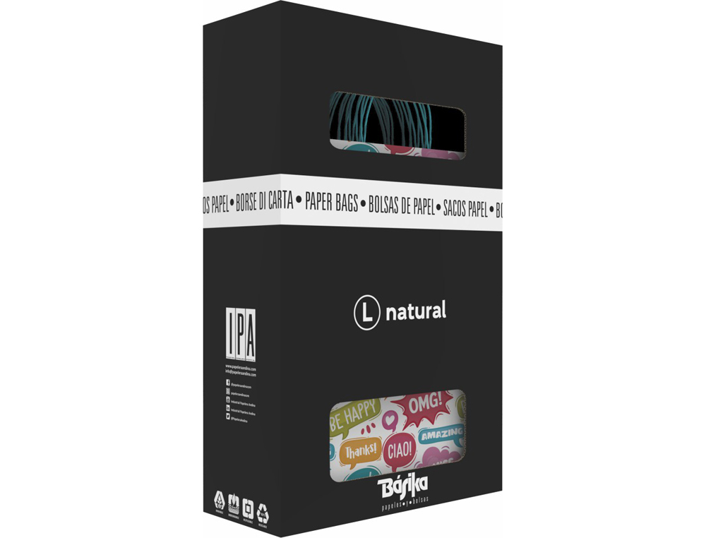 BOLSA PARA REGALO BASIKA PAPEL ESTUCADO 160 GR TODO AO CON ASA RETORCIDA TAMAO M 27+12X37 CM