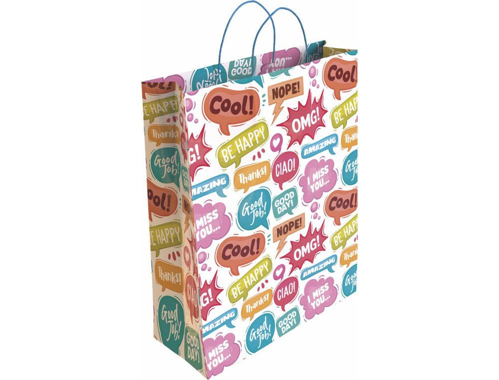 BOLSA PARA REGALO BASIKA PAPEL ESTUCADO 160 GR TODO AO CON ASA RETORCIDA TAMAO M 27+12X37 CM