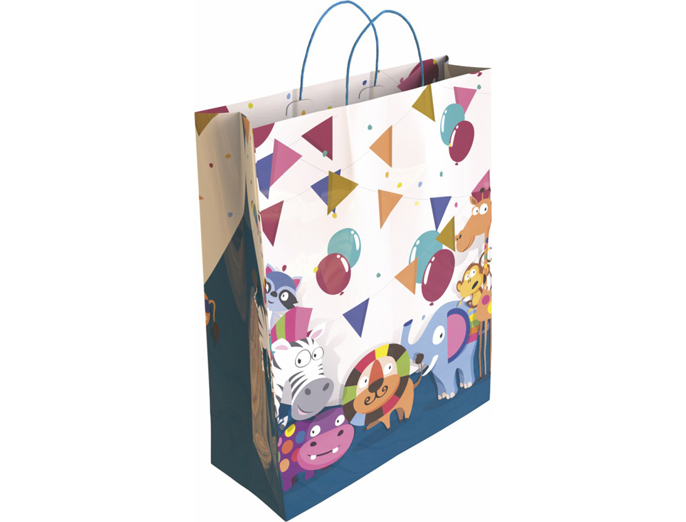 BOLSA PARA REGALO BASIKA PAPEL ESTUCADO 160 GR TODO AO CON ASA RETORCIDA TAMAO M 27+12X37 CM