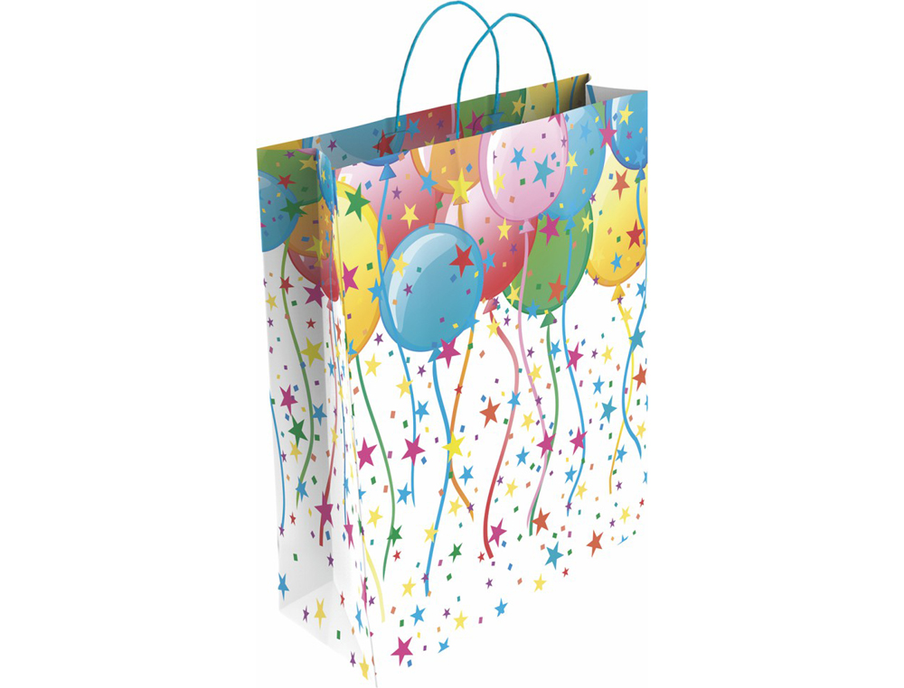 BOLSA PARA REGALO BASIKA PAPEL ESTUCADO 160 GR TODO AO CON ASA RETORCIDA TAMAO M 27+12X37 CM