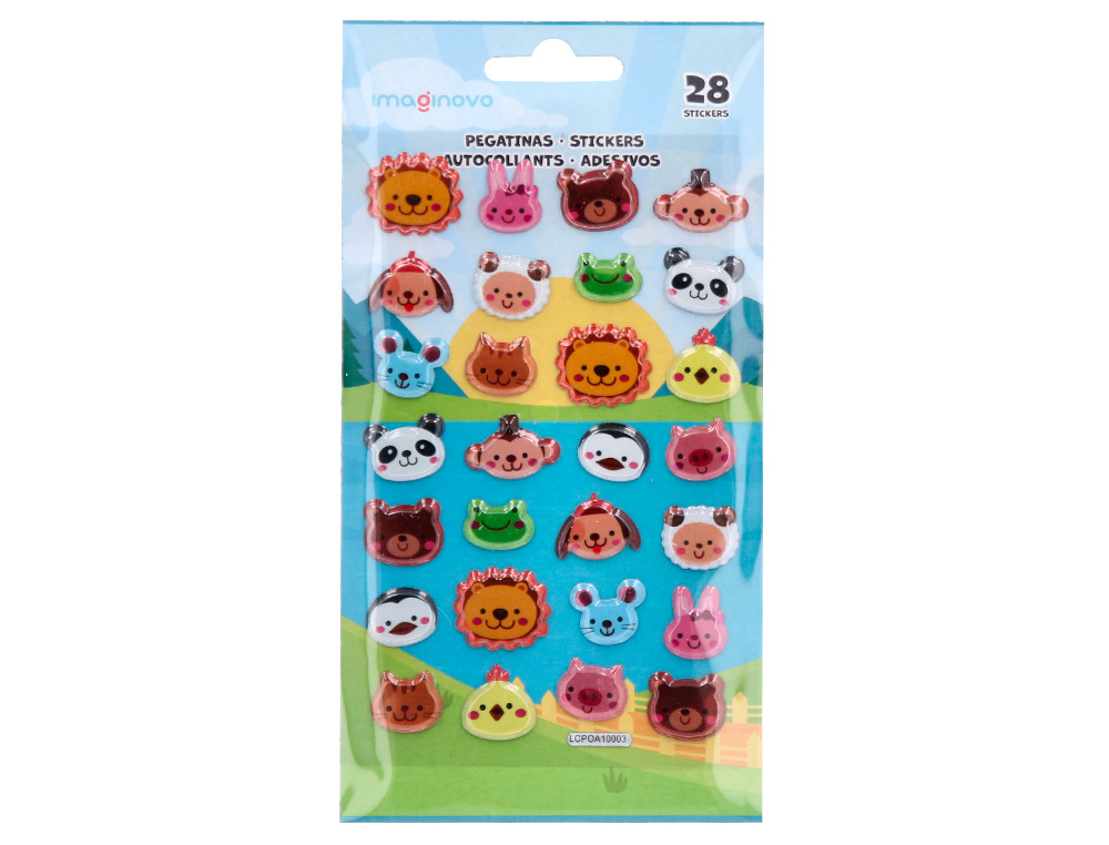 PEGATINAS IMAGINOVO CUTE ANIMALES SALVAJES CARAS CON RELIEVE 190X105 MM EN BLISTER