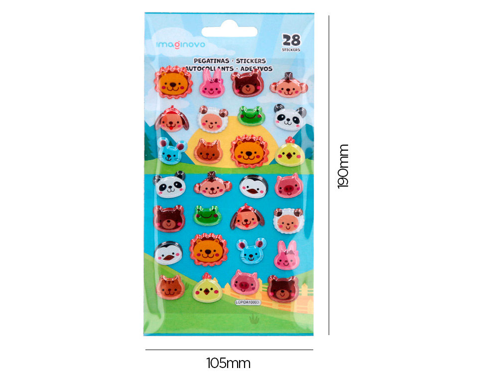 PEGATINAS IMAGINOVO CUTE ANIMALES SALVAJES CARAS CON RELIEVE 190X105 MM EN BLISTER