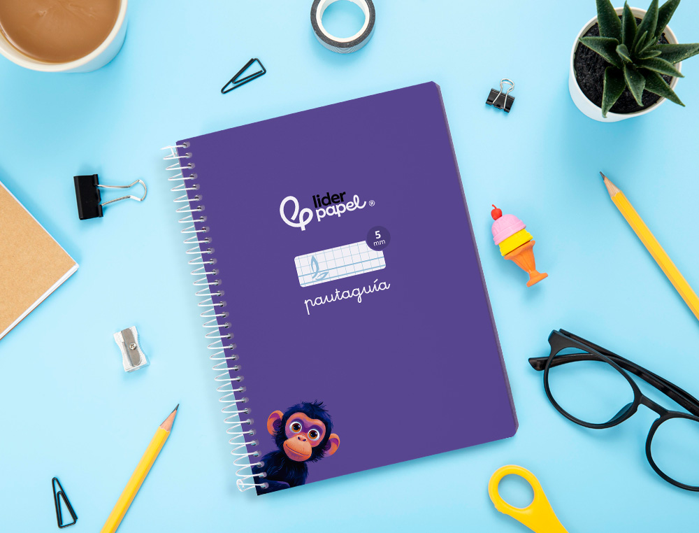 CUADERNO ESPIRAL LIDERPAPEL A5 PAUTAGUIA TAPA BLANDA 40H 75GR CUADRO PAUTADO 5MM COLOR LILA