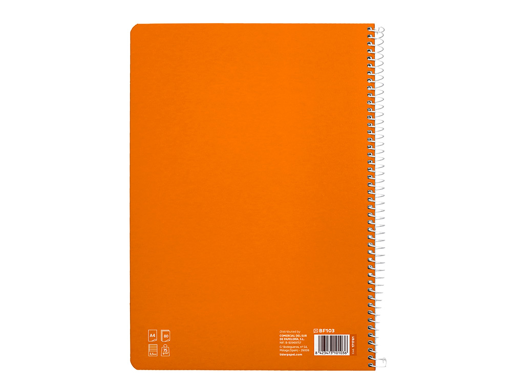 CUADERNO ESPIRAL LIDERPAPEL A4 PAUTAGUIA TAPA BLANDA 80H 75 GR CUADRO PAUTADO 2,5MM COLOR NARANJA