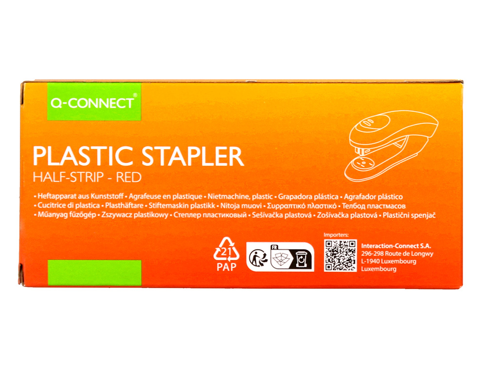 GRAPADORA Q-CONNECT KF14206 PLASTICO ABS ROJA CAPACIDAD 20 HOJAS