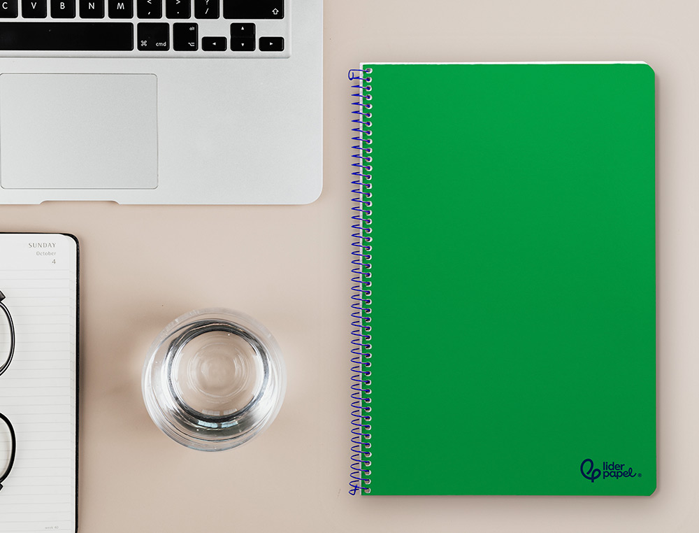 CUADERNO ESPIRAL LIDERPAPEL A4 SMART TAPA BLANDA 80H 75GR RAYADO HORIZONTAL CON MARGEN COLOR VERDE