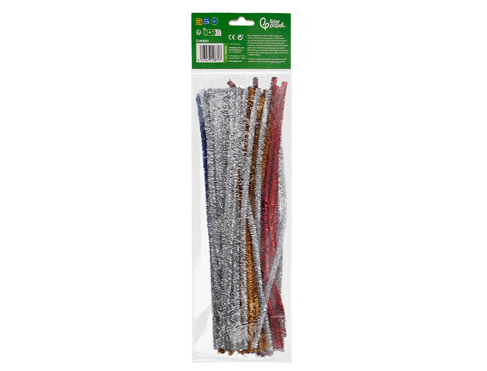 LIMPIAPIPAS DE CHENILLA LIDERPAPEL 30 CM COLORES BRILLANTES SURTIDOS BOLSA DE 100 UNIDADES