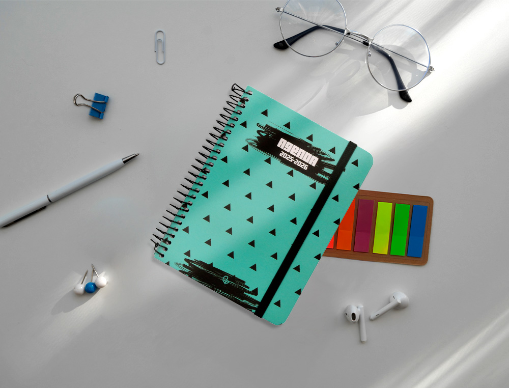 AGENDA ESCOLAR LIDERPAPEL 25-26 ESPIRAL PATTERNS TRIANGULOS SEMANA VISTA A6 BILINGE PAPEL FSC 80 GR