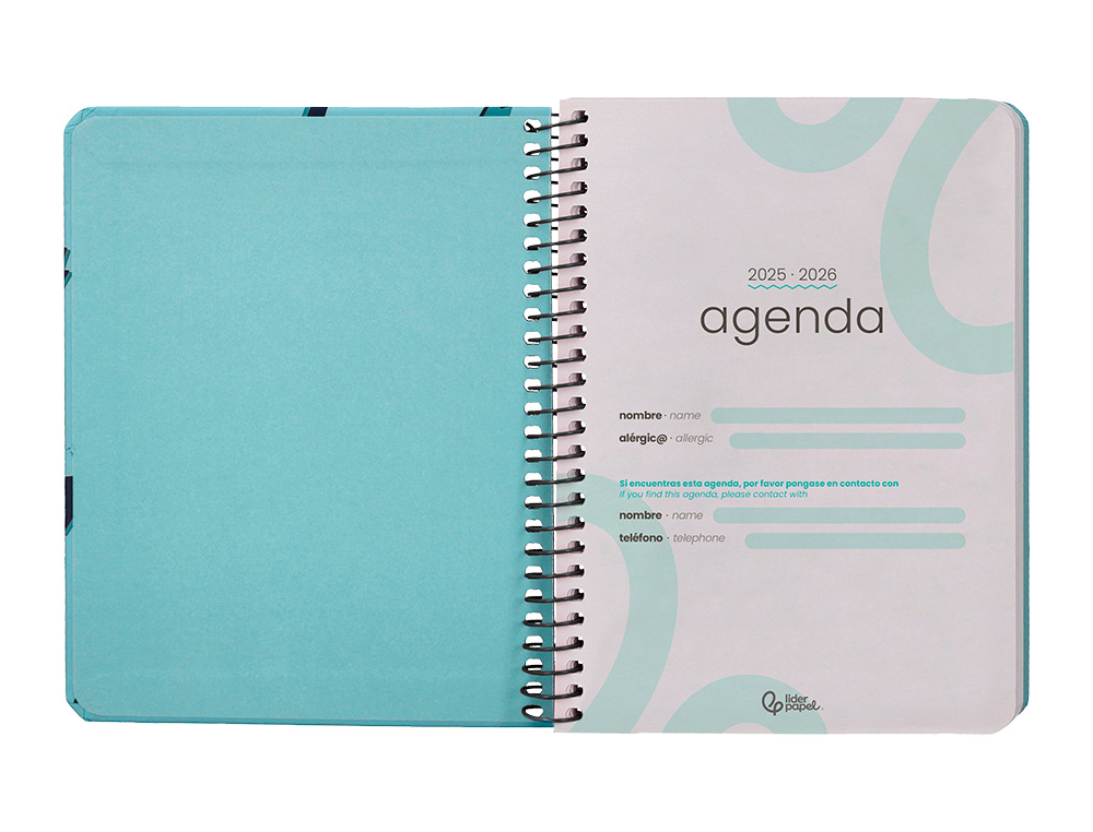 AGENDA ESCOLAR LIDERPAPEL 25-26 ESPIRAL PATTERNS TRIANGULOS SEMANA VISTA A6 BILINGE PAPEL FSC 80 GR