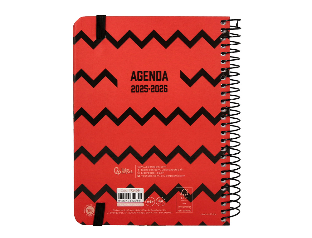 AGENDA ESCOLAR LIDERPAPEL 25-26 ESPIRAL PATTERNS ZIGZAG SEMANA VISTA A6 BILINGE PAPEL FSC 80 GR