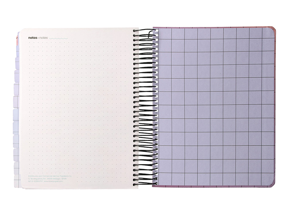 AGENDA ESCOLAR LIDERPAPEL 25-26 ESPIRAL PIXEL MORADO DIA PAGINA A5 BILINGE PAPEL FSC 80 GR