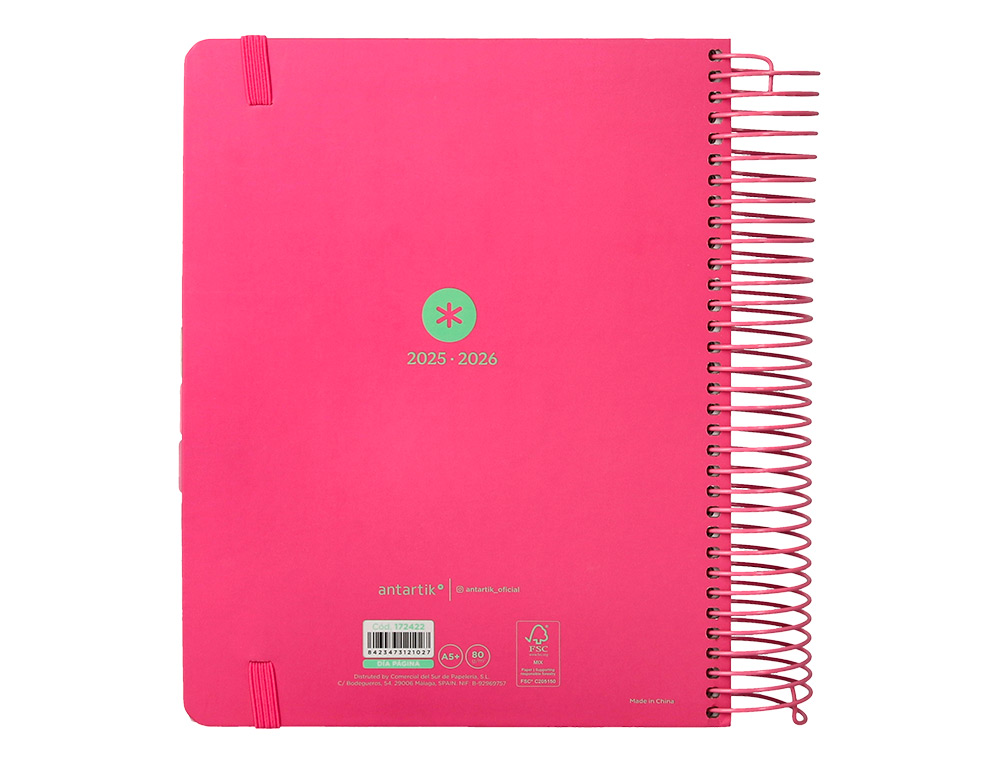 AGENDA ESCOLAR ANTARTIK 25-26 ESPIRAL HERE AND NOW ROSA DIA PAGINA A5 BILINGE PAPEL FSC 80 GR
