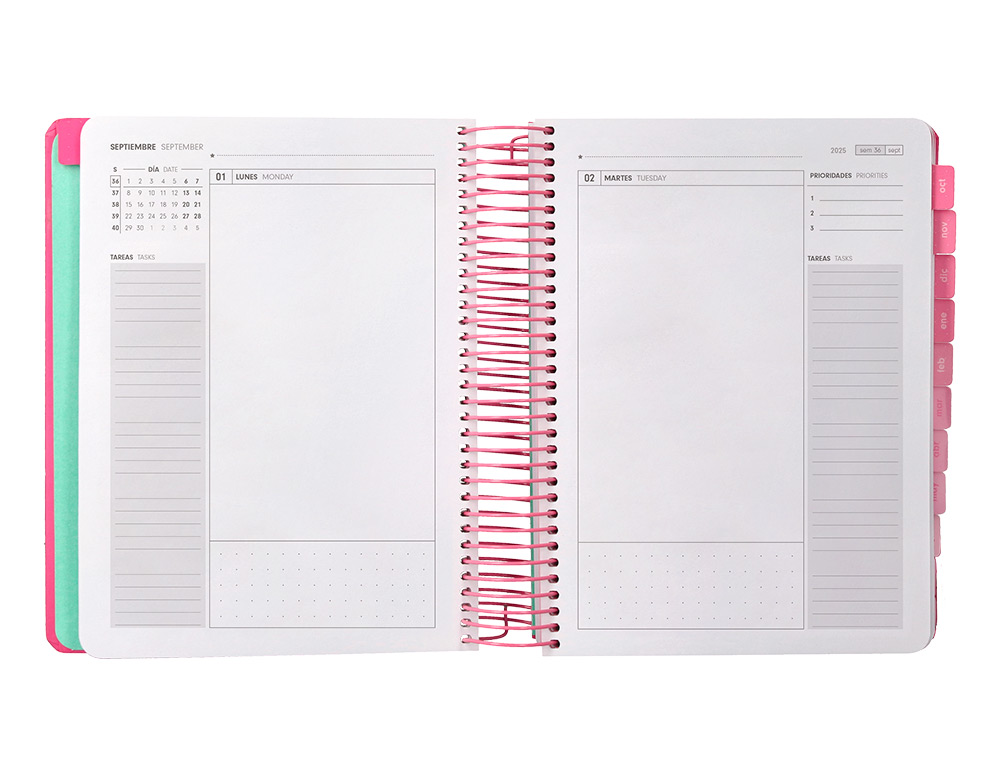 AGENDA ESCOLAR ANTARTIK 25-26 ESPIRAL HERE AND NOW ROSA DIA PAGINA A5 BILINGE PAPEL FSC 80 GR