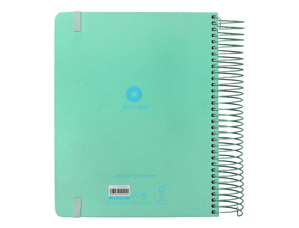 AGENDA ESCOLAR ANTARTIK 25-26 ESPIRAL HERE AND NOW TURQUESA DIA PAGINA A5 BILINGE PAPEL FSC 80 GR 80 GR
