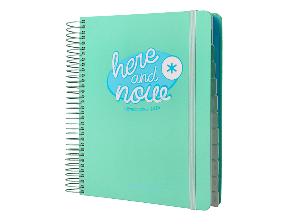 AGENDA ESCOLAR ANTARTIK 25-26 ESPIRAL HERE AND NOW TURQUESA DIA PAGINA A5 BILINGE PAPEL FSC 80 GR 80 GR