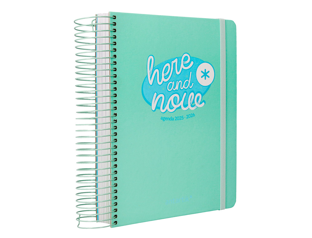 AGENDA ESCOLAR ANTARTIK 25-26 ESPIRAL HERE AND NOW TURQUESA DIA PAGINA A5 BILINGE PAPEL FSC 80 GR 80 GR