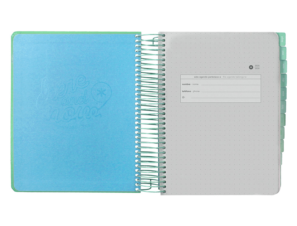 AGENDA ESCOLAR ANTARTIK 25-26 ESPIRAL HERE AND NOW TURQUESA DIA PAGINA A5 BILINGE PAPEL FSC 80 GR 80 GR