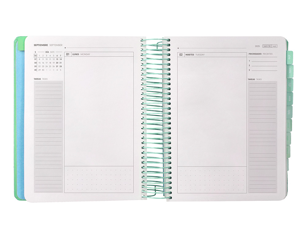 AGENDA ESCOLAR ANTARTIK 25-26 ESPIRAL HERE AND NOW TURQUESA DIA PAGINA A5 BILINGE PAPEL FSC 80 GR 80 GR