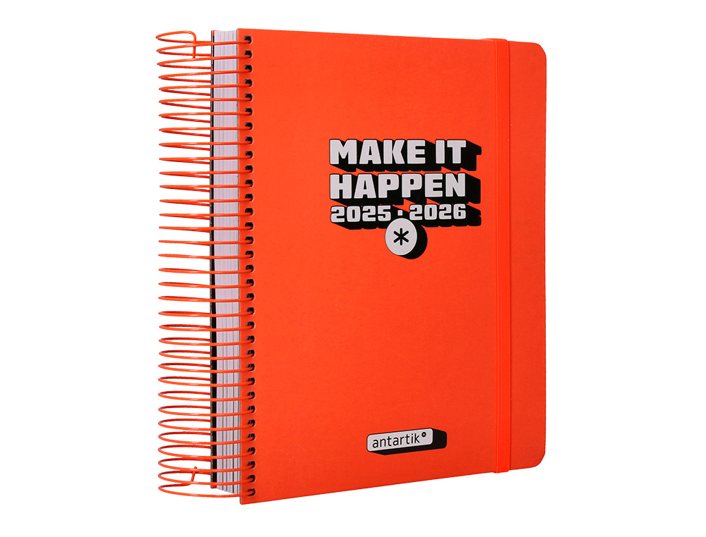 AGENDA ESCOLAR ANTARTIK 25-26 ESPIRAL NEON ROSA DIA PAGINA A5 BILINGÜE PAPEL FSC 80 GR