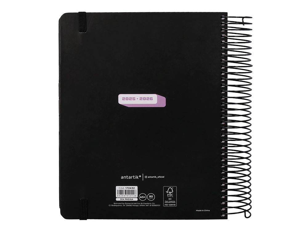 AGENDA ESCOLAR ANTARTIK 25-26 ESPIRAL NEON NEGRO DIA PAGINA A5 BILINGÜE PAPEL FSC 80 GR