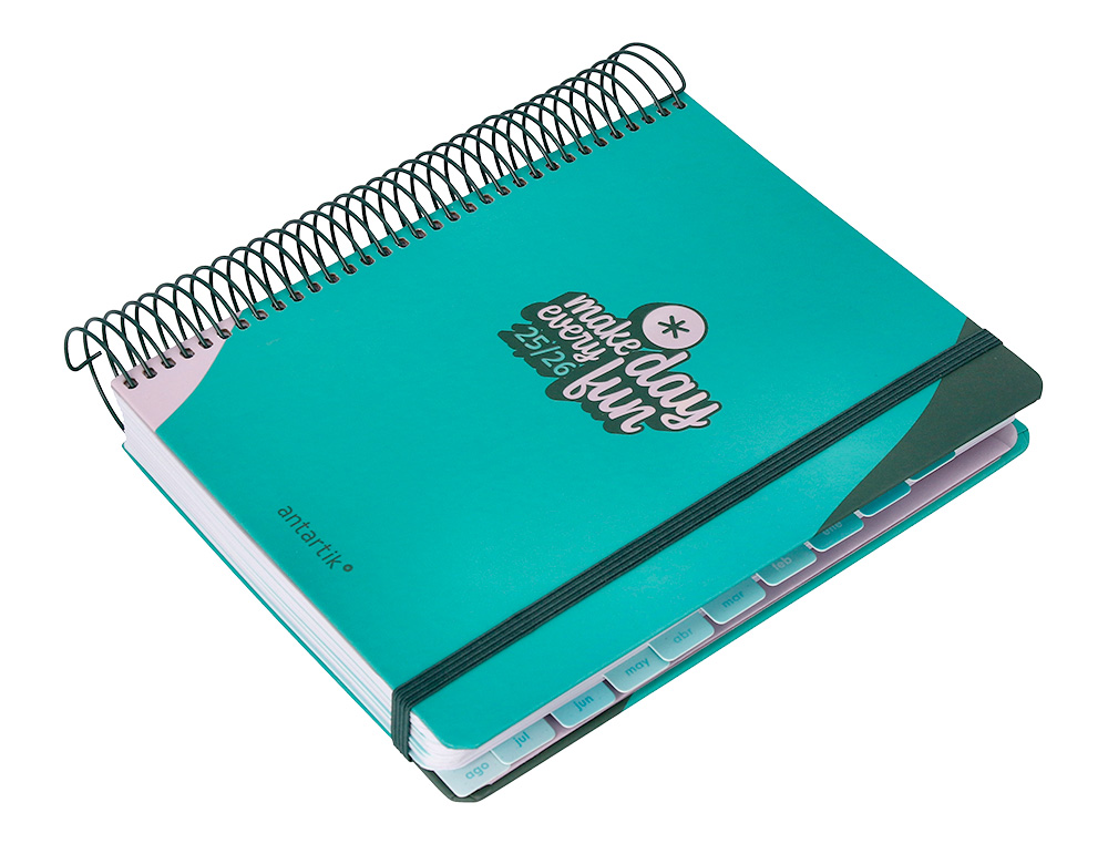 AGENDA ESCOLAR ANTARTIK 25-26 ESPIRAL FUN DAY TURQUESA DIA PAGINA A5 BILINGÜE PAPEL FSC 80 GR