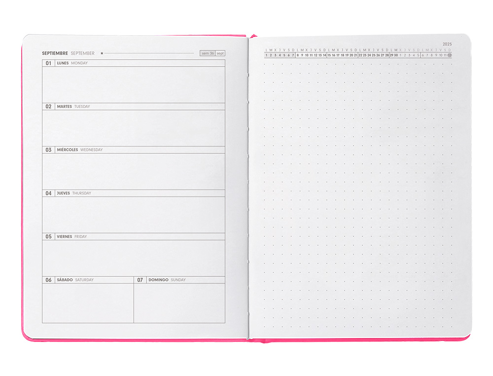 AGENDA ESCOLAR ANTARTIK 25-26 ENCUADERNADA GO! SIMIL PIEL FUCSIA SEMANA VISTA A5 BILINGE PAPEL FSC 80 GR