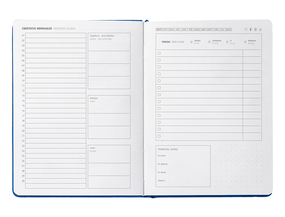 AGENDA ESCOLAR ANTARTIK 25-26 ENCUADERNADA GO! SIMIL PIEL AZUL OSCURO SEMANA VISTA A5 BILINGE PAPEL FSC 80 GR