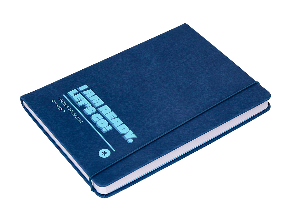 AGENDA ESCOLAR ANTARTIK 25-26 ENCUADERNADA GO! SIMIL PIEL AZUL OSCURO SEMANA VISTA A5 BILINGE PAPEL FSC 80 GR