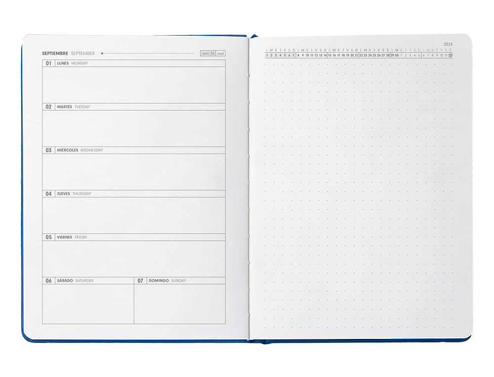 AGENDA ESCOLAR ANTARTIK 25-26 ENCUADERNADA GO! SIMIL PIEL AZUL OSCURO SEMANA VISTA A5 BILINGE PAPEL FSC 80 GR